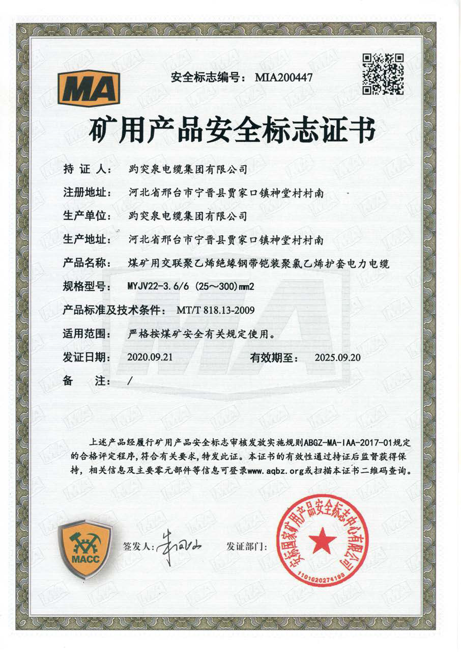 礦用產(chǎn)品安全標(biāo)志證書