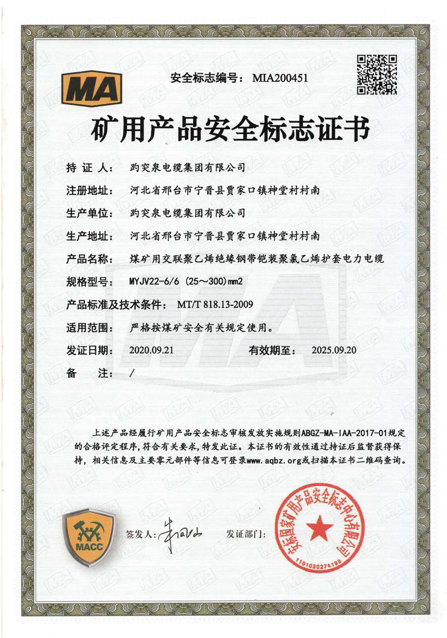 礦用產(chǎn)品安全標(biāo)志證書